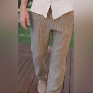 Alex Crane Medium NEW Bo Pants Overdye Chai Stripe Linen Sustainable Minimal